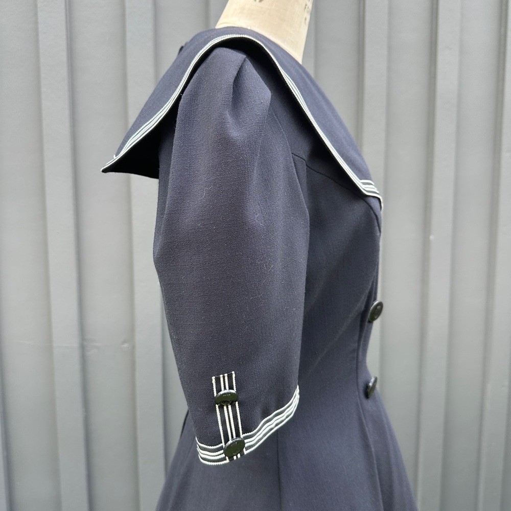 Vintage 1980s “American Design” Black Sailor Fuku Collar Short Sleeve Maxi Dress - Picture 8 of 15